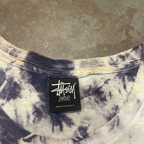 Vintage thrashed stussy large baggy tee, stained, torn, tie die blue - Picture 9 of 13
